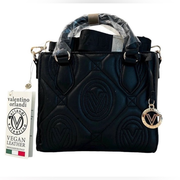 Valentino Orlandi Quilted Black Vegan Leather Satchel / Crossbody – NWT - Picture 2 of 7